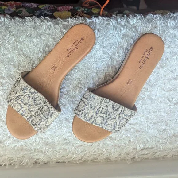 Sundance Isle of Palms Snake Skin‎ Print Platform Leather Sandals Slides Sz 8 - Picture 3 of 7